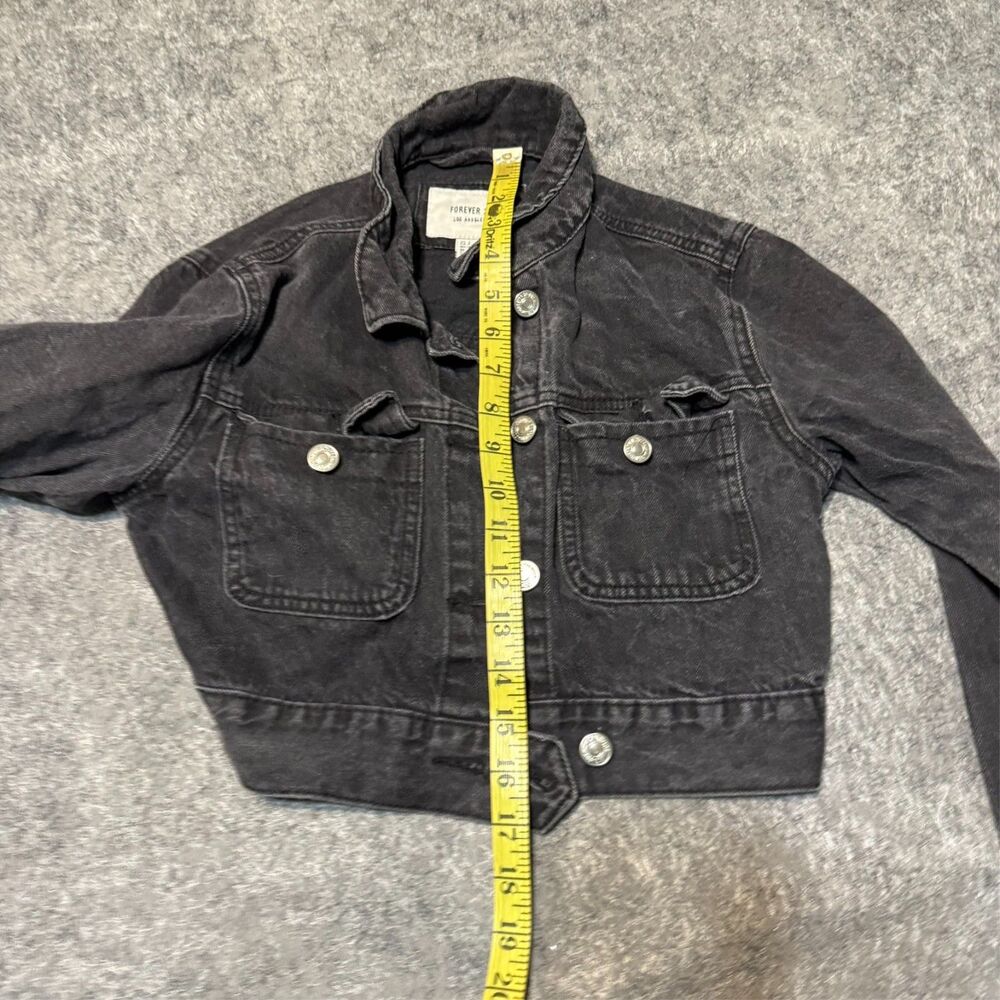 Forever 21 Womens Denim Cropped Trucker Jacket Size S Charcoal Black - Picture 5 of 5